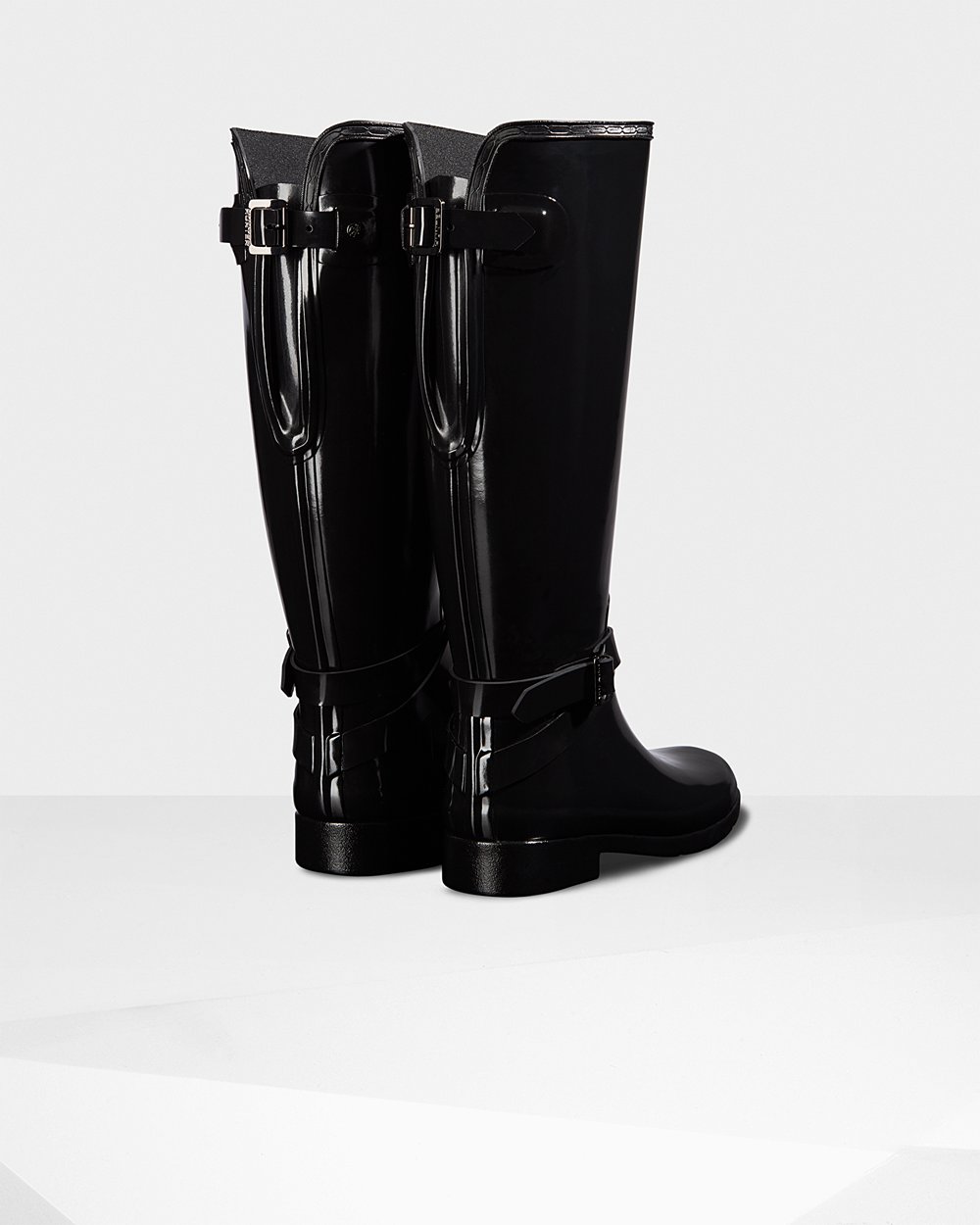 Bottes Hautes de Pluie Hunter Refined Adjustable Gloss Femme Noir XSVWRIL-74